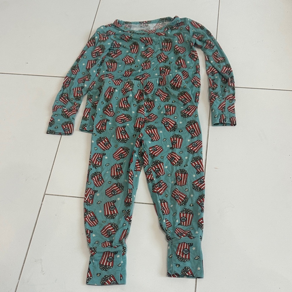 Little pajama Co Kids blue Popcorn Print two Piece pajama set 2T unisex